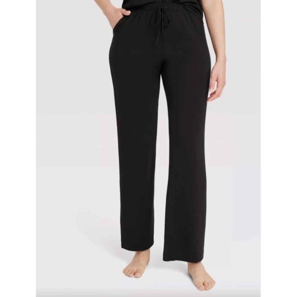 Auden Cloud Knit Modal Pajama Pants Womens Size S Black Elastic Waist Pockets